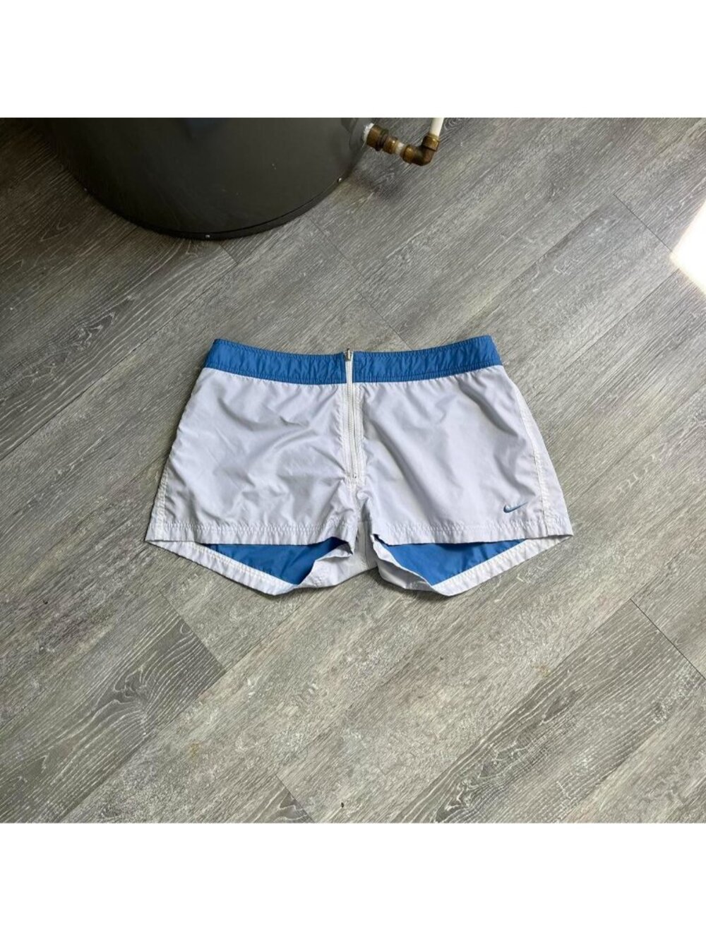 White / Blue Reversible Vintage Nike Embroidered Swoosh Short Shorts